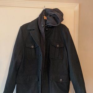 Levi Black Peacoat with detachable hood NWT